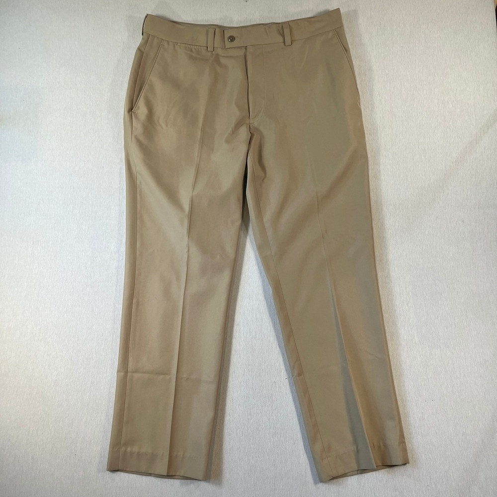 Louis Raphael Golf Pants Mens 38x30 Khaki Tan Flat Front Performance Polyester